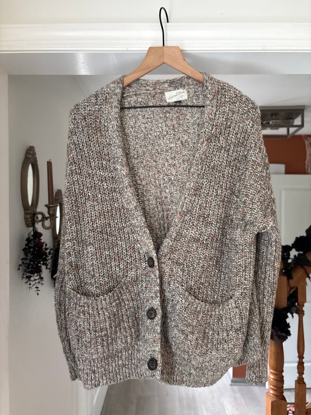 Universal Thread Marled Knit Cardigan Sweater Large Gray Cottagecore Grandpa